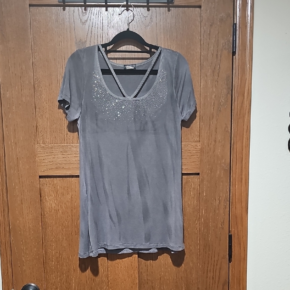 VENUS Charcoal Short Sleeve Top with Sparkle Detail